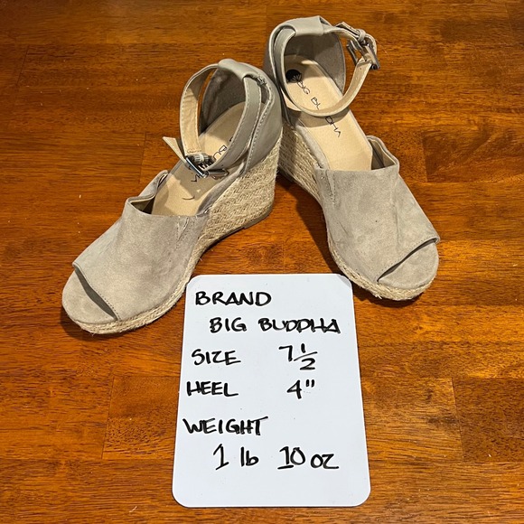 BIG BUDDHA Gray Suede Espadrille Wedge Sandals Ankle Strap Women's Size 7.5 - Picture 7 of 7